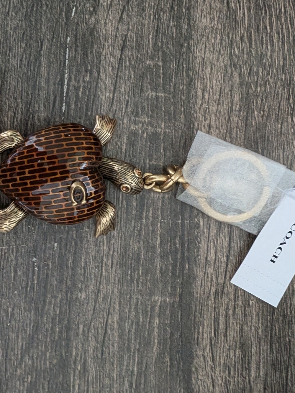 Coach Brown Enamel Turtle Bag Charm with Gold-Tone Hardware